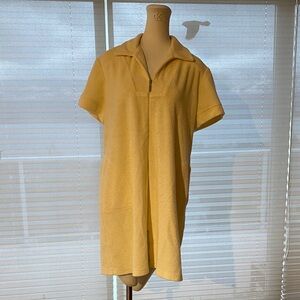 Vintage Diamond Tea, Yellow Terry Cloth Mini Kaftan XL 70% Cotton